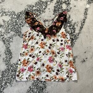 DR2 by Daniel Rainn Tank Top Womens Sz XS White Floral‎ Ruffle V-neck Blouse